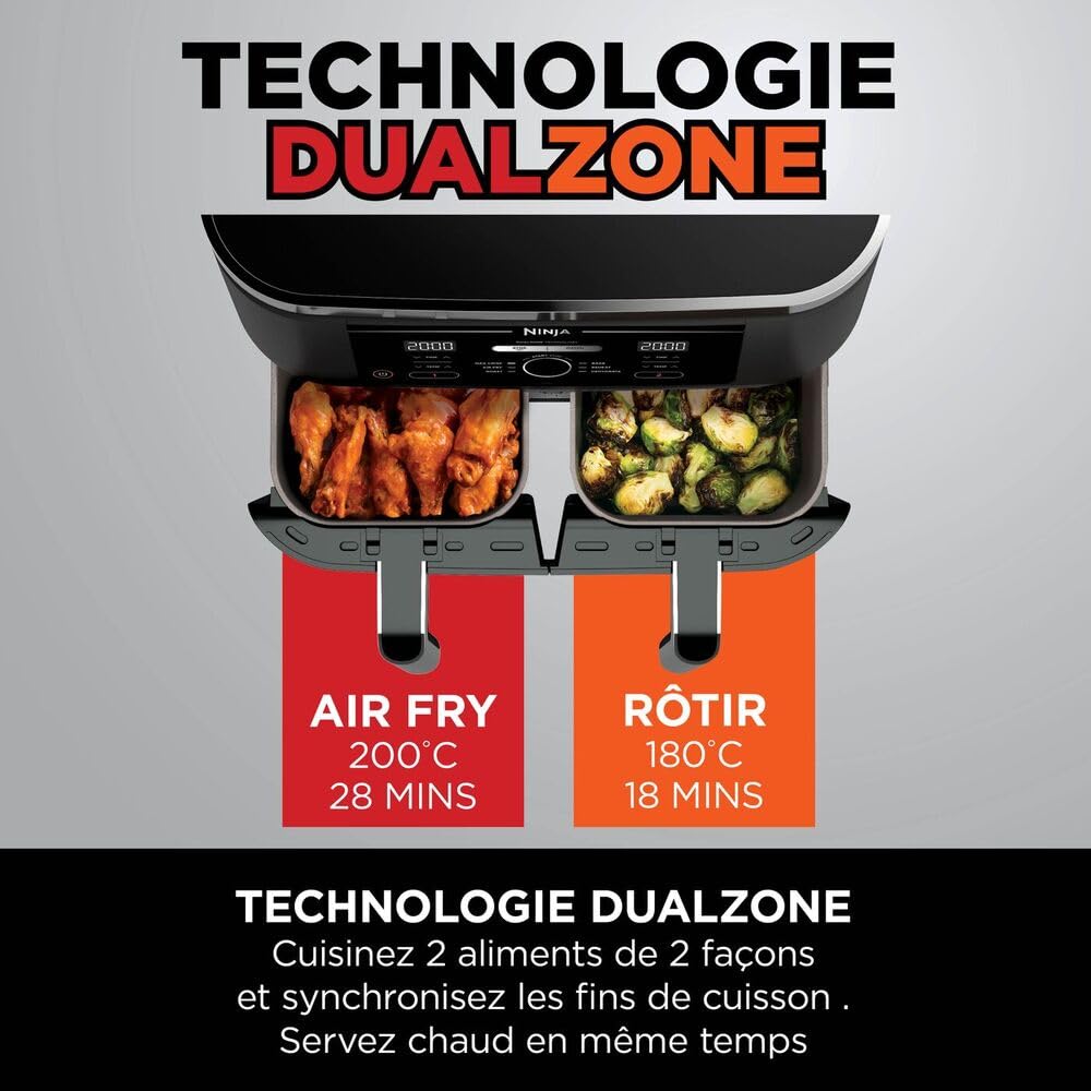BLASTIVO™ | Air Fryer Dual Zone 7.6L 2400W — 2 Zones Indépendantes, Noir