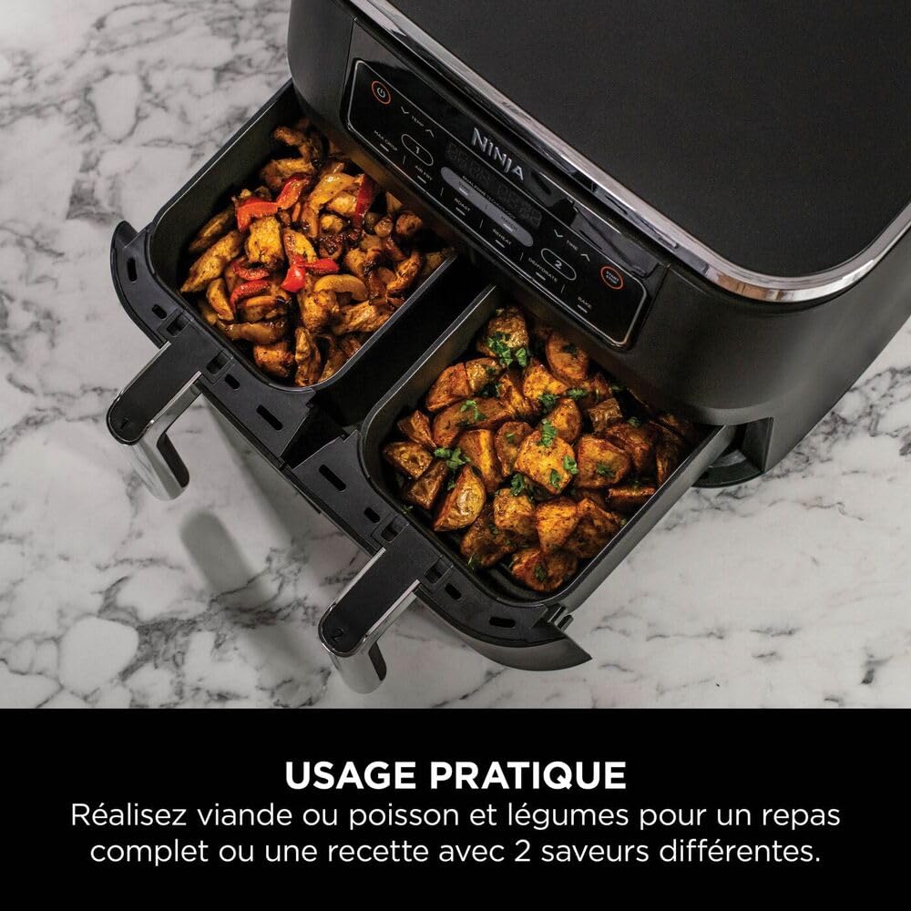 BLASTIVO™ | Air Fryer Dual Zone 7.6L 2400W — 2 Zones Indépendantes, Noir