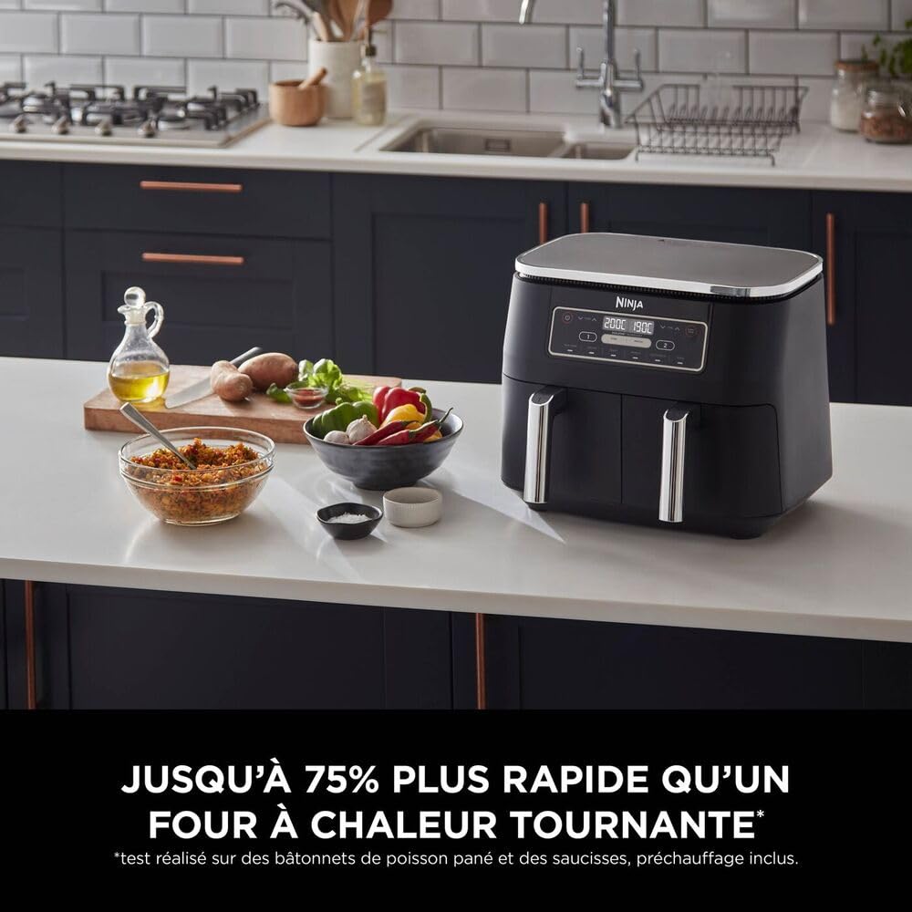 BLASTIVO™ | Air Fryer Dual Zone 7.6L 2400W — 2 Zones Indépendantes, Noir