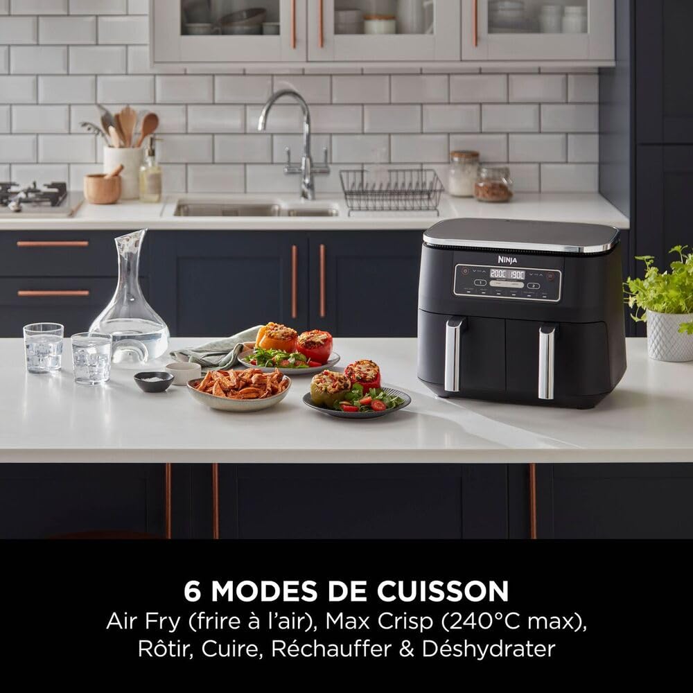BLASTIVO™ | Air Fryer Dual Zone 7.6L 2400W — 2 Zones Indépendantes, Noir