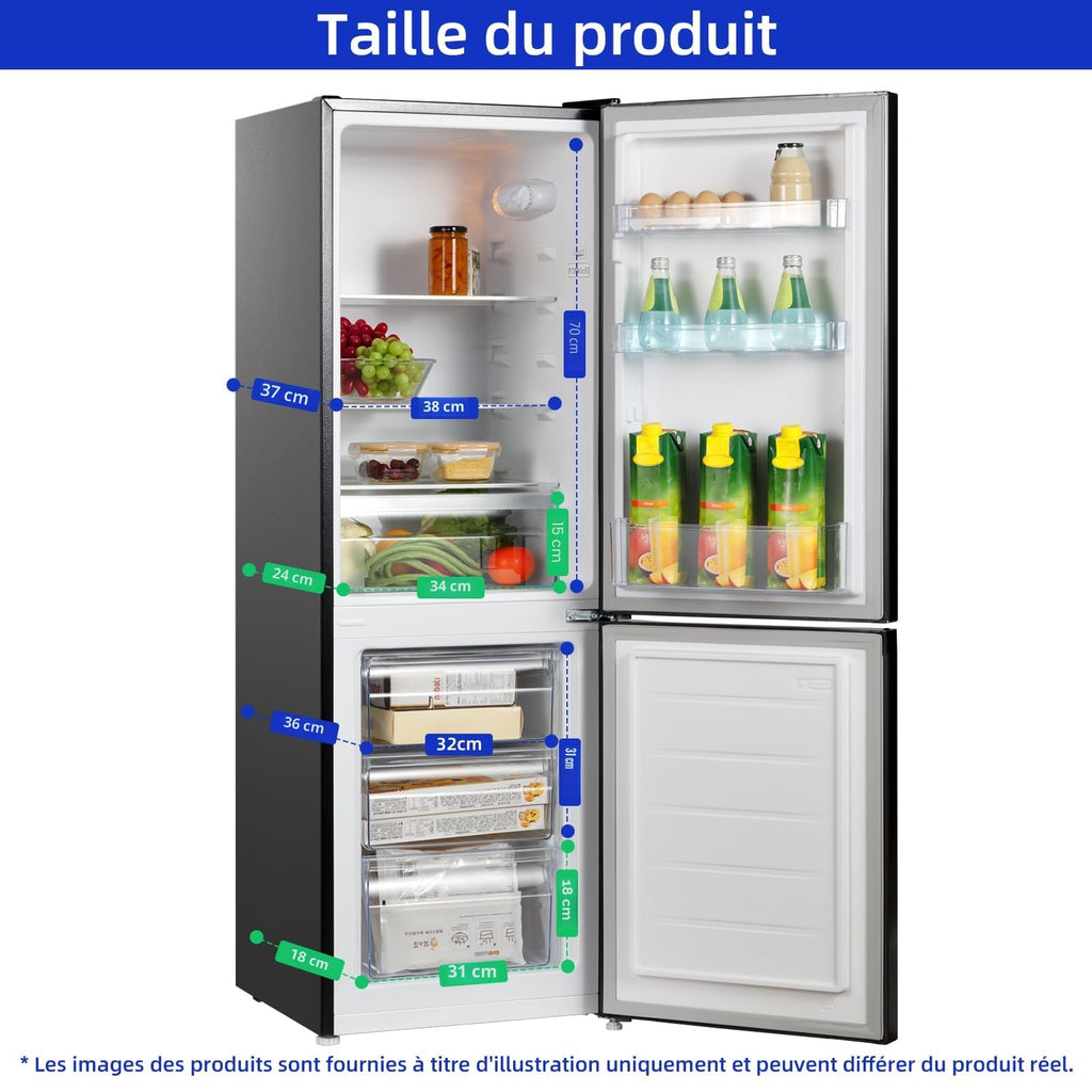 BLASTIVO™ | Réfrigérateur Congélateur Bas 157L — Low Frost, 47cm, Noir