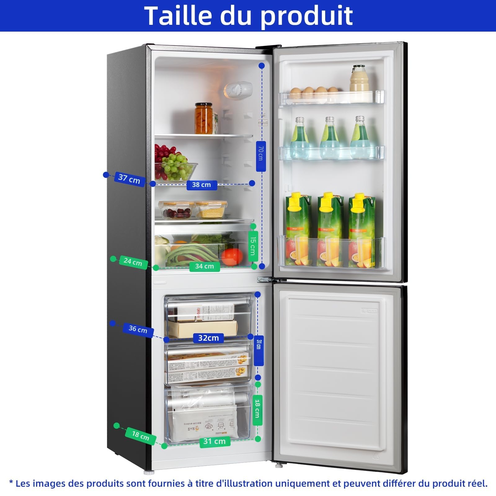 BLASTIVO™ | Réfrigérateur Congélateur Bas 157L — Low Frost, 47cm, Noir