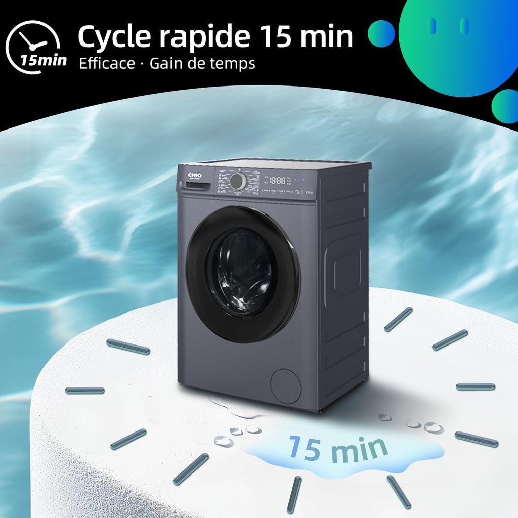 BLASTIVO™ | Lave-Linge Hublot 7kg — Classe A, Vapeur, Moteur BLDC, Gris
