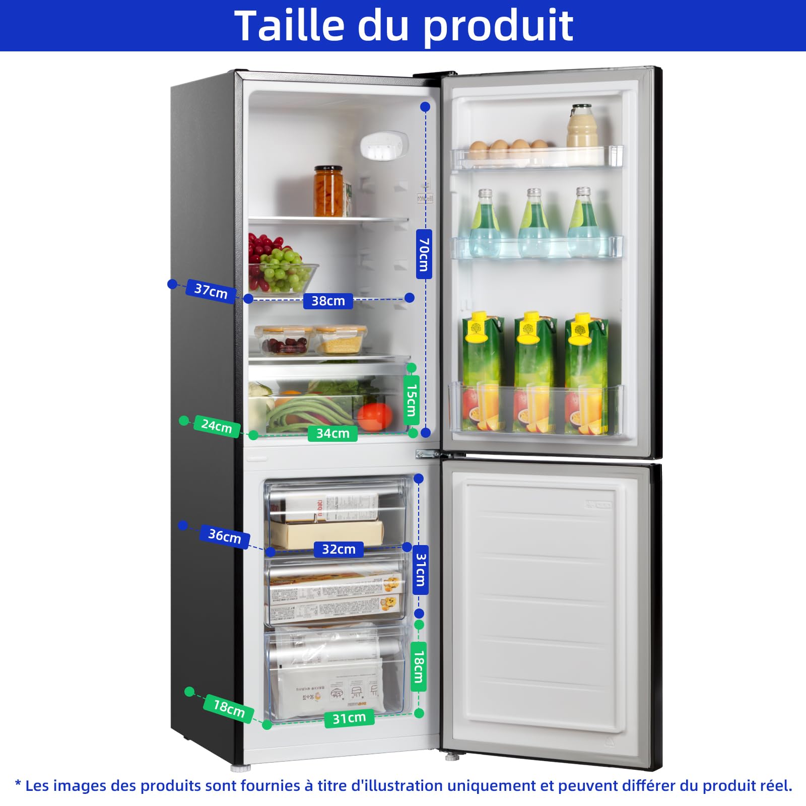 BLASTIVO™ | Réfrigérateur Congélateur Bas 157L — Low Frost, Compact, Noir
