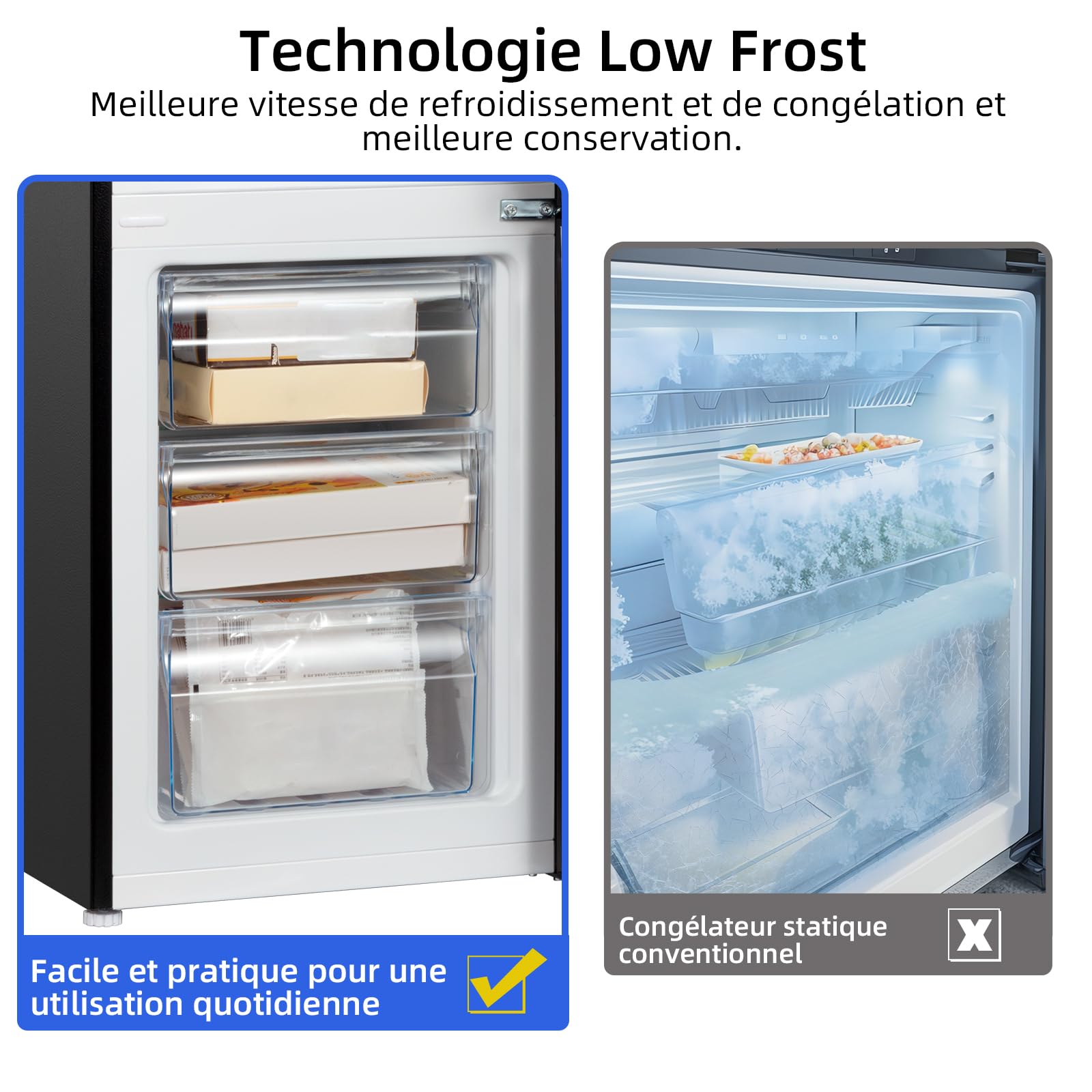 BLASTIVO™ | Réfrigérateur Congélateur Bas 157L — Low Frost, Compact, Noir