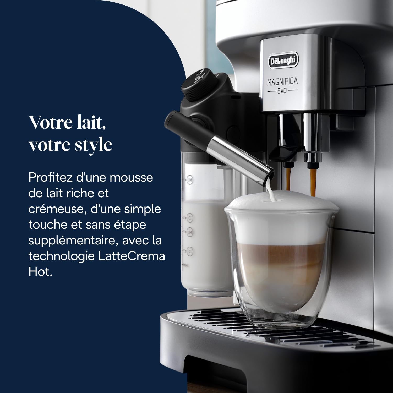 BLASTIVO™ | Magnifica Evo Perfetto — Machine à Café Automatique LatteCrema, Argent/Noir