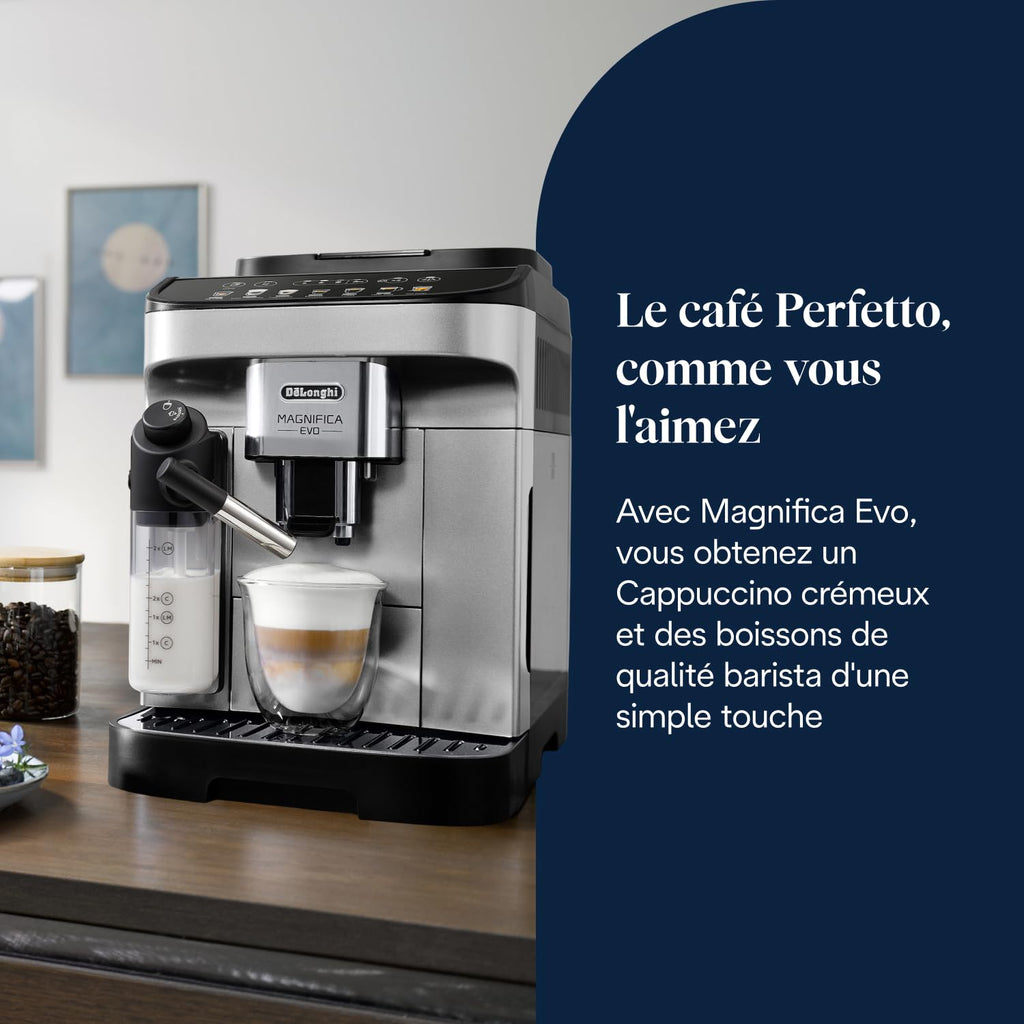 BLASTIVO™ | Magnifica Evo Perfetto — Machine à Café Automatique LatteCrema, Argent/Noir