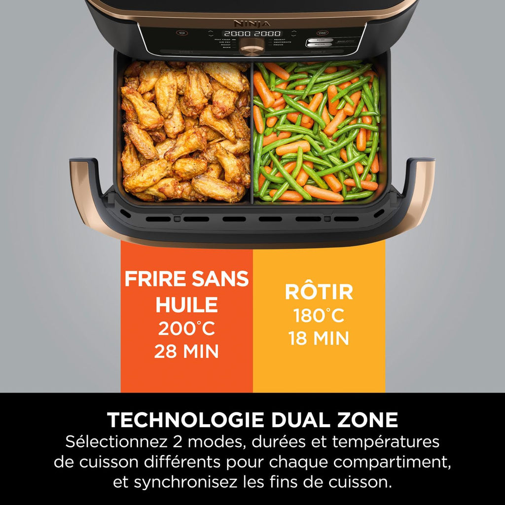 BLASTIVO™ | Air Fryer FlexDrawer 10.4L — Dual Zone & MegaZone, Cuivre/Noir