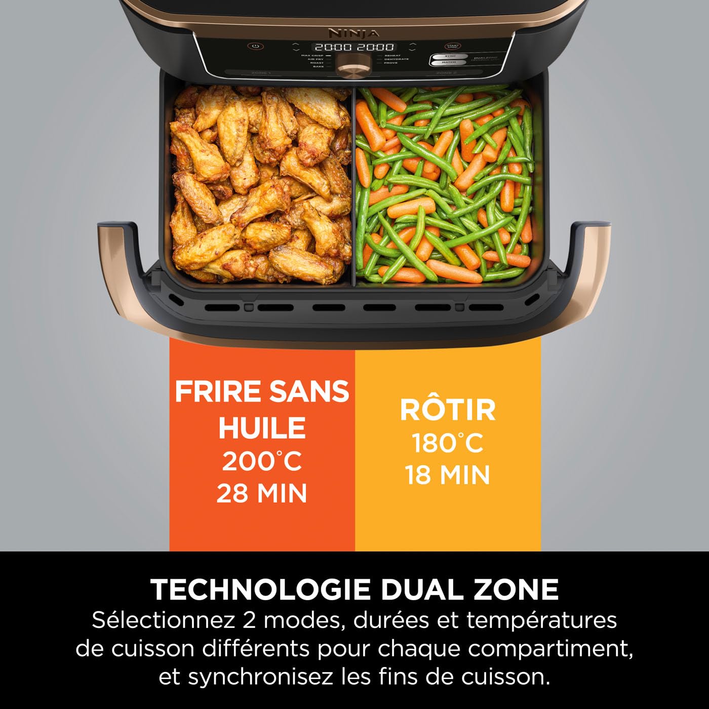 BLASTIVO™ | Air Fryer FlexDrawer 10.4L — Dual Zone & MegaZone, Cuivre/Noir