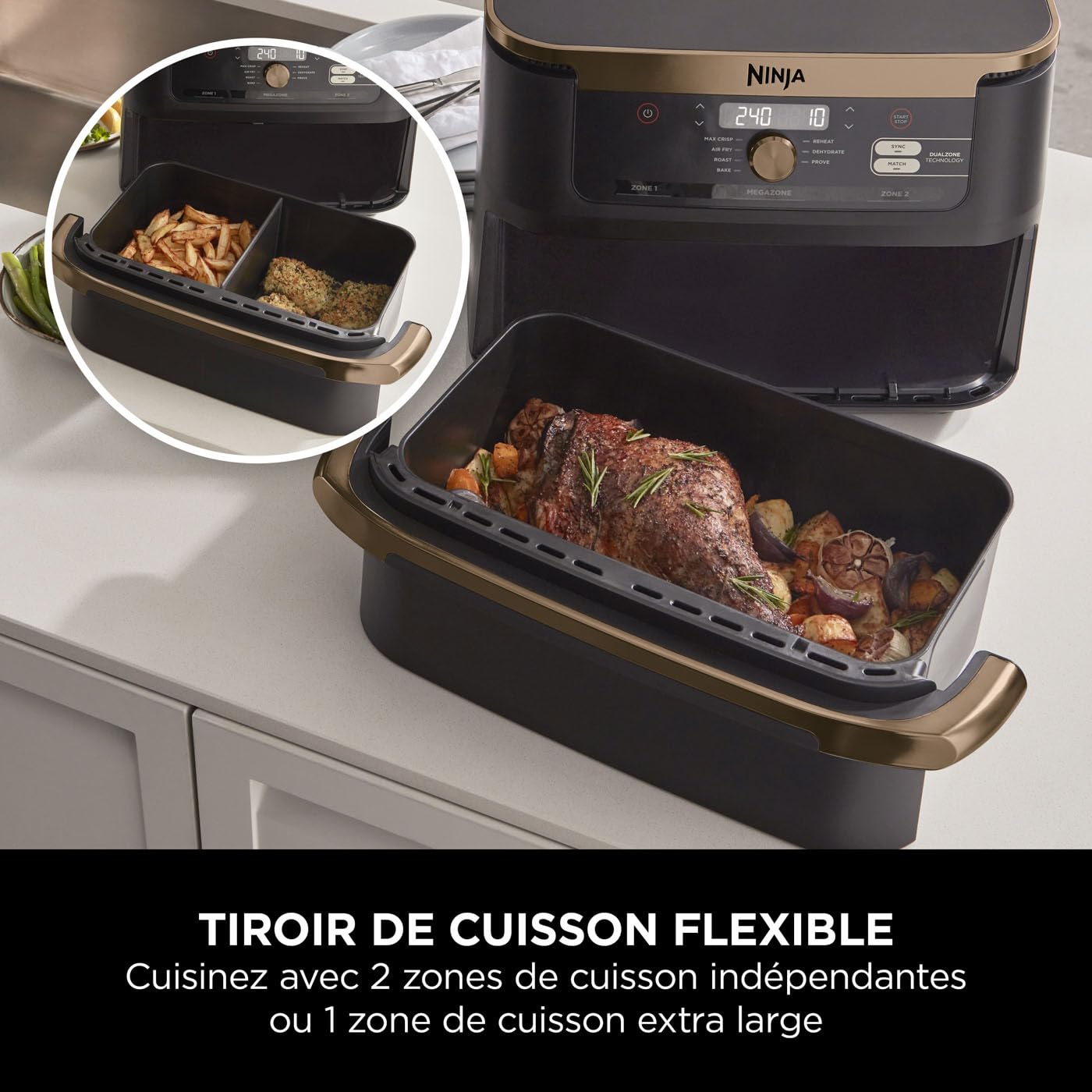 BLASTIVO™ | Air Fryer FlexDrawer 10.4L — Dual Zone & MegaZone, Cuivre/Noir