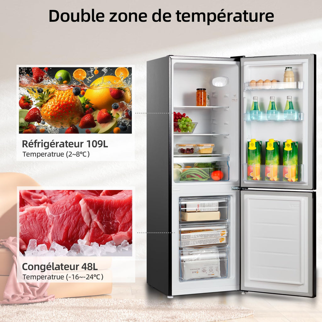 BLASTIVO™ | Réfrigérateur Congélateur Bas 157L — Low Frost, Compact, Noir